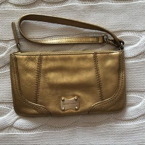 Michael Kors gold leather wristlet mini purse